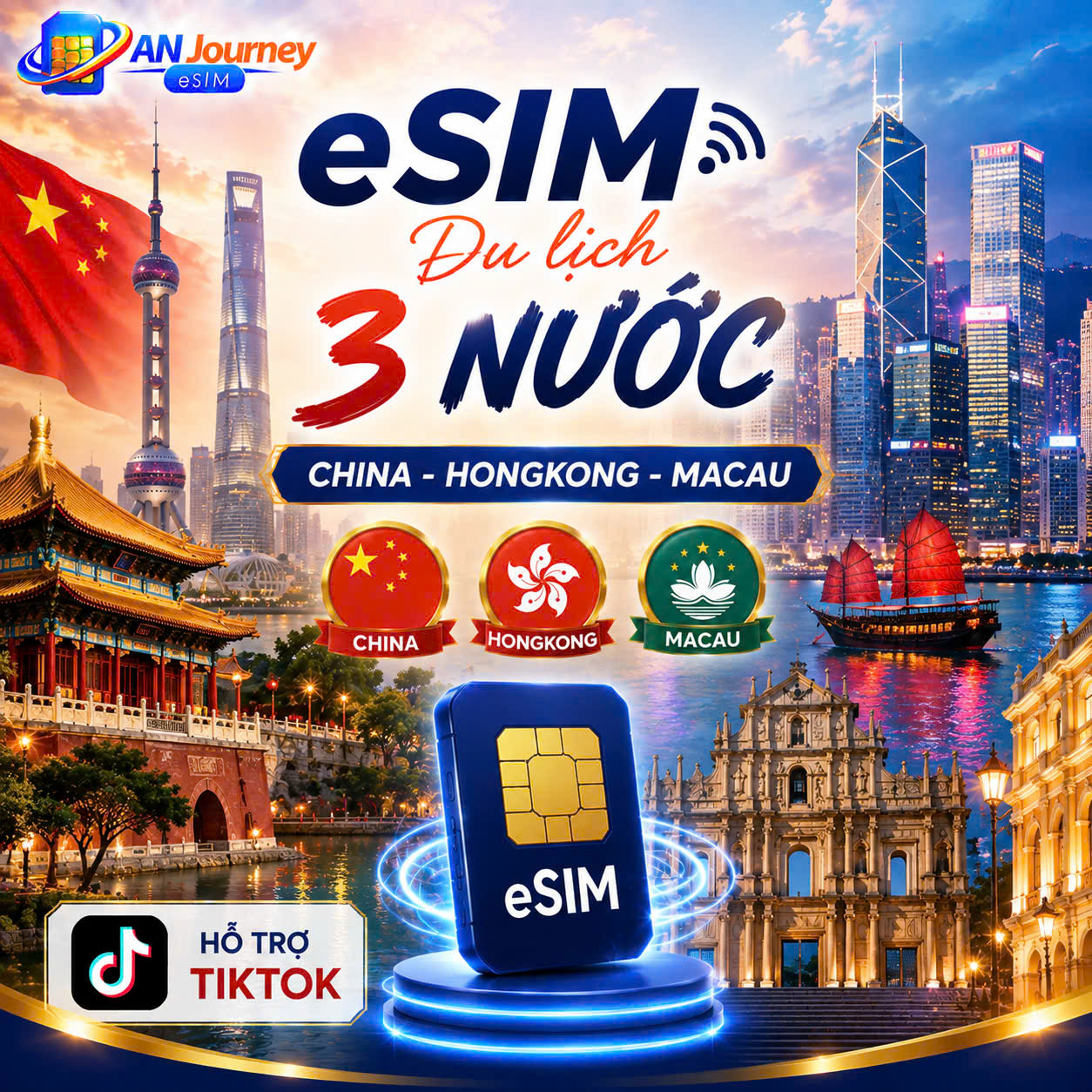 eSIM Du Lịch Trung Quốc - Hong Kong - Macao (CÓ TIKTOK)